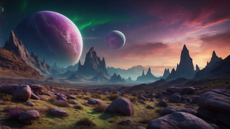 Fantastic alien planet, breathtaking extraterrestrial landscapeの素材