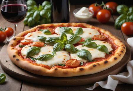 Pizza with mozzarella cheese, tomatoes and basilの素材