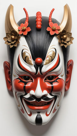 An elegant kabuki mask on a white backgroundの素材