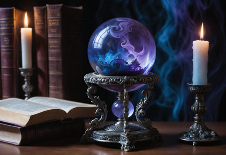 A mystical orb and candlesの素材