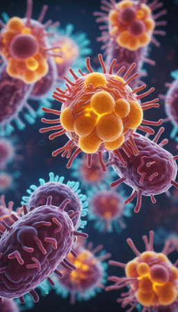 Close-up microscopic image of bacterial cellsの素材