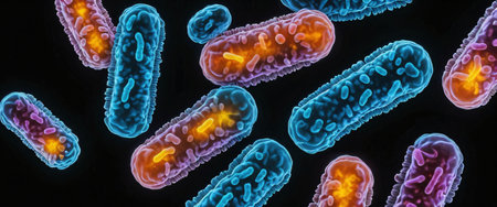 Bacteria under a microscope on a black backgroundの素材