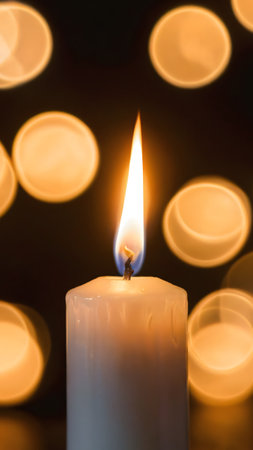 Burning candle with bokeh background, shallow depth of fieldの素材