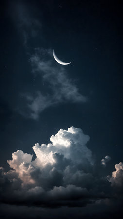 Night sky with clouds and moon.の素材