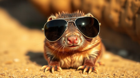 A portrait of a cute mole in sunglasses, close-upの素材