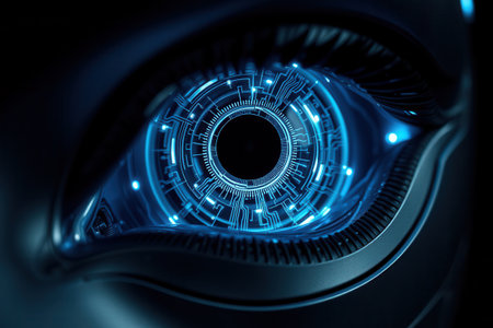 A high-tech android's electronic eye close-upの素材