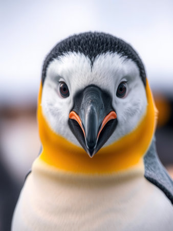 Close-up of a penguin's head looking into the cameraの素材