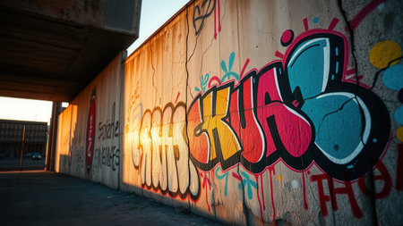 Graffiti on the wall at sunsetの素材