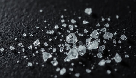 Salt crystals on dark background close-upの素材