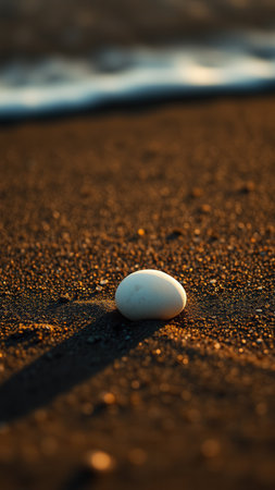 White stone on the beach at sunset. Selective focus and shallow depth of field.の素材