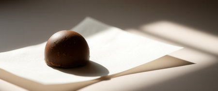 Chocolate candy on a white sheet of paper with sunburstsの素材