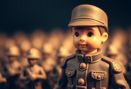 Close-up of toy soldiers in military uniformsの素材