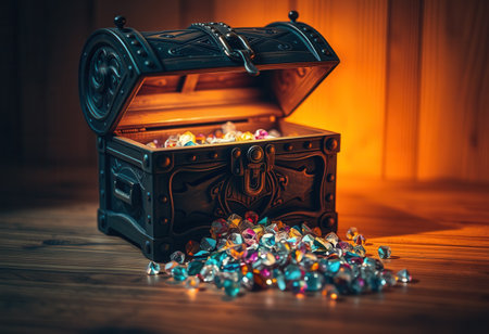 Opened toy chest with precious stonesの素材