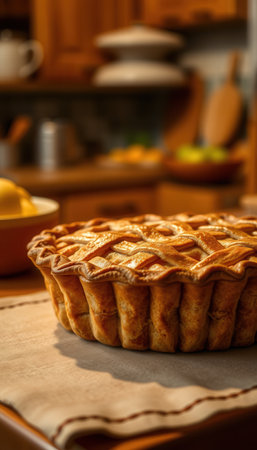 Delicious apple pie on a wooden tableの素材