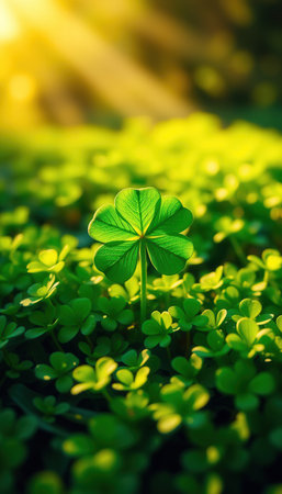 Green clover leaves on a sunny day. Shallow depth of field.の素材