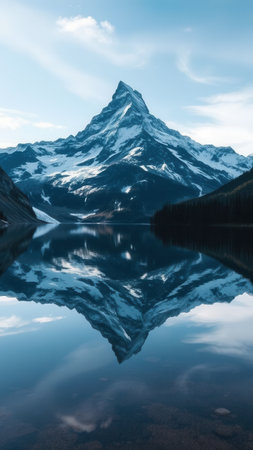 High mountain reflected in a calm lakeの素材