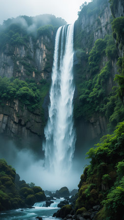 A high cliff with a waterfallの素材