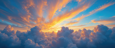 Aerial view of beautiful cloudscape at sunset. Panoramic viewの素材