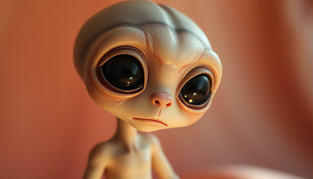 Cute kind alien with a sad expression in his eyes, close-up portraitの素材