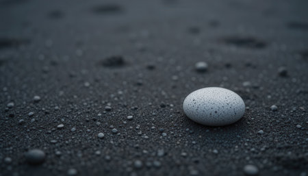 A close-up of a white pebble on black sandの素材