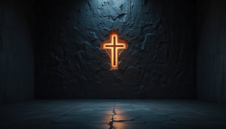 Glowing Cross in a Dark Roomの素材