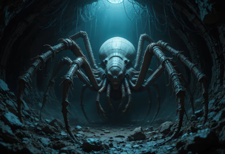A giant monster spider in a dark caveの素材