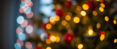 Defocused bokeh lights on christmas treeの素材
