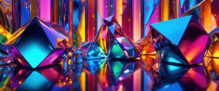Abstract crystals and iridescent reflections, wide backgroundの素材