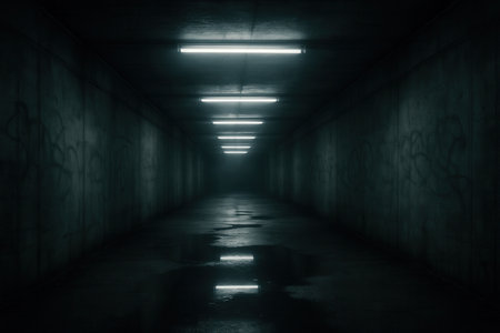 Underground Tunnel with Harsh Overhead Lightingの素材