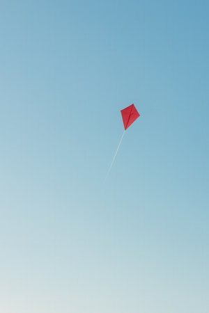 Red kite flying in the blue sky with copyspace.の素材
