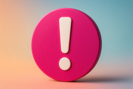 Exclamation mark on a pink circle on a blue-yellow backgroundの素材