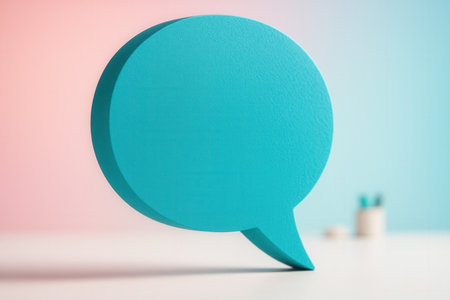 Blank blue speech bubble on pastel backgroundの素材