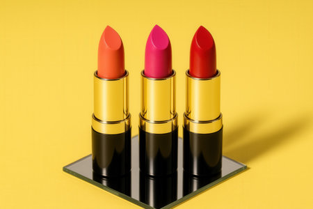 Lipsticks on a yellow backgroundの素材