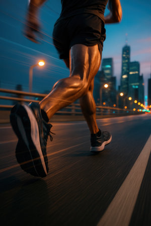 Runner athlete running on city roadの素材
