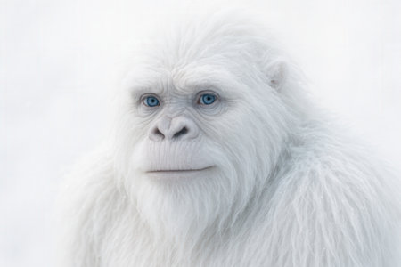White snow yeti with blue eyes on a white backgroundの素材