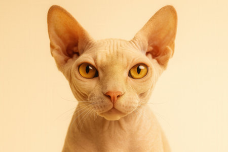 Portrait of a Sphynx cat on a beige backgroundの素材