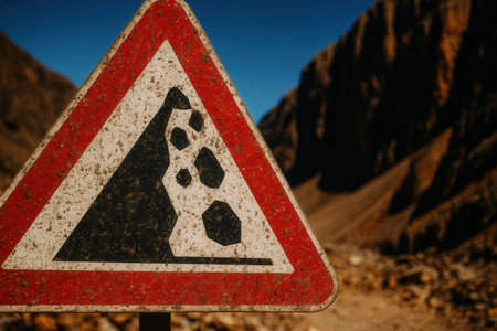 Traffic sign on a mountain roadの素材