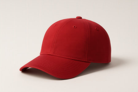 Red baseball cap on white background.の素材