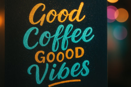 Coffee & Good Vibes sign at a coffee shopの素材