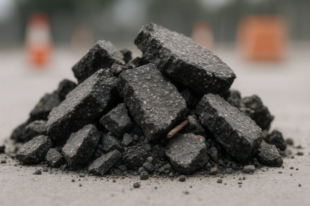 Pile of coal on a construction site, close-up.の素材