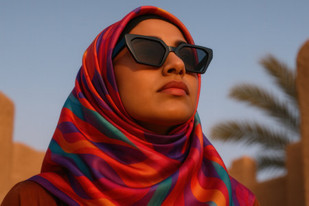 Portrait of a beautiful muslim woman with sunglassesの素材