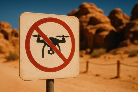 No quadcopter sign in the desertの素材