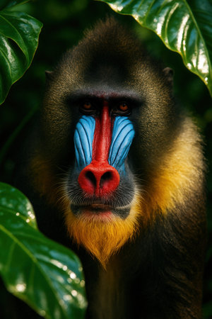 Portrait of a mandrill in the rainforestの素材