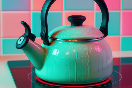 Teapot on the background of a colored wallの素材