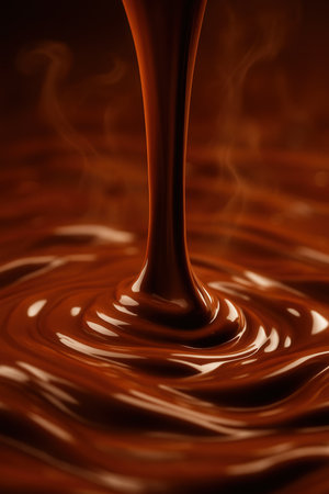 Chocolate splash with drops and ripples close-upの素材