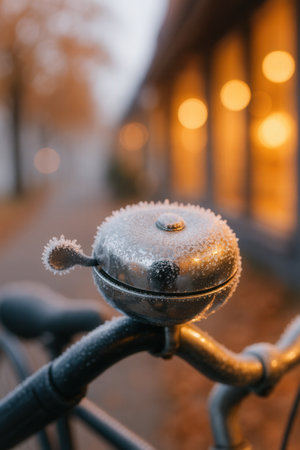 Frosted bicycle handlebar on a blurred background with bokehの素材