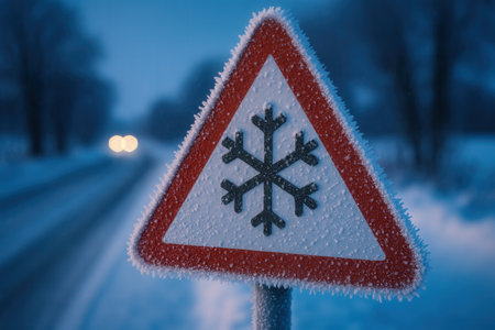 Traffic light with red light on the road at twilight time.の素材