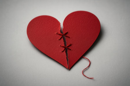 Broken red heart on white background. Valentine's day concept.の素材