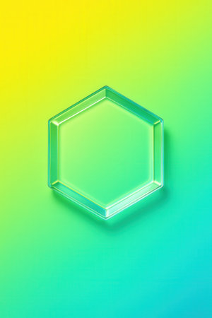 Transparent glass hexagon on a multicolored backgroundの素材