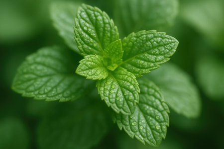 Pepper mint leaves in the garden. Mint leaves backgroundの素材